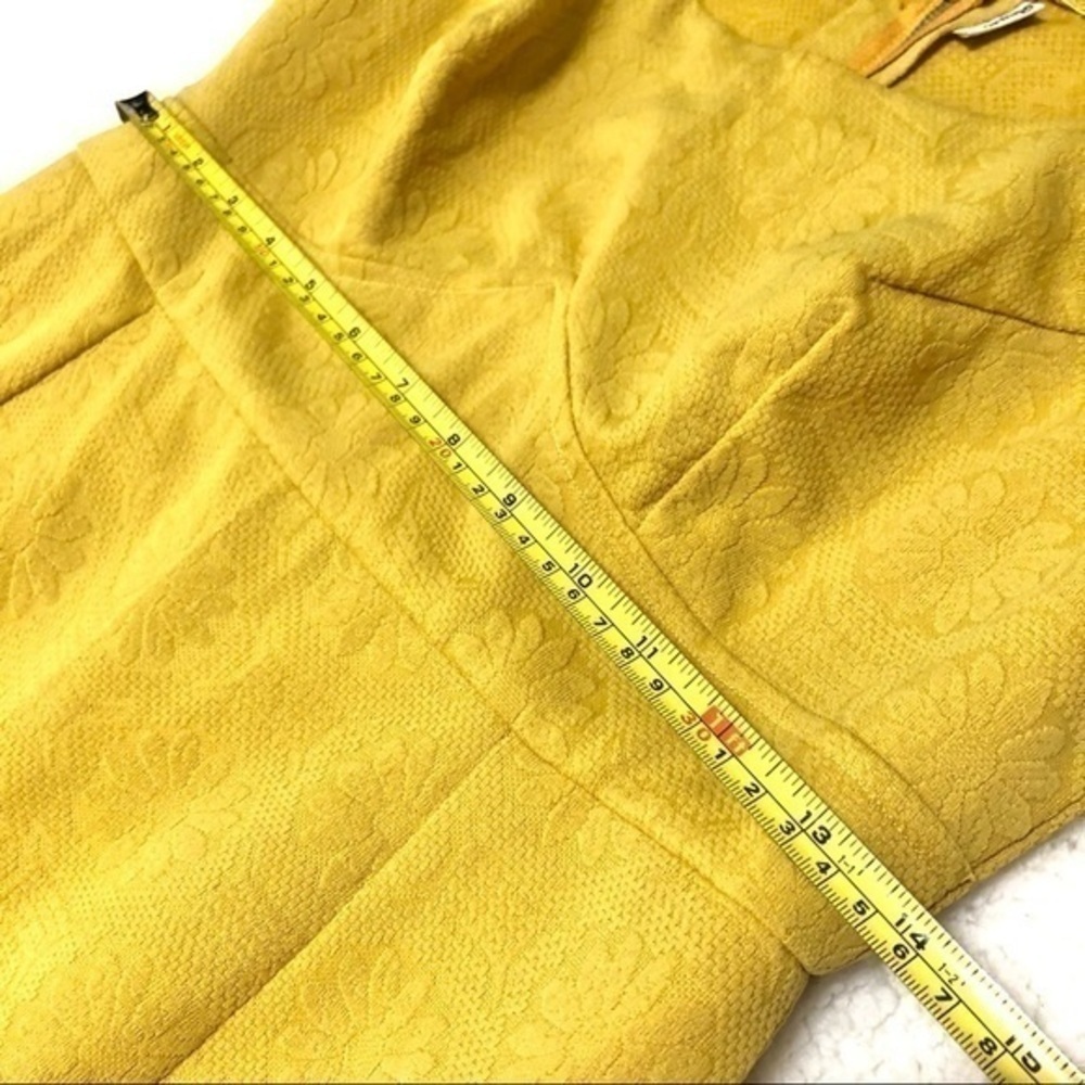 Vintage handmade 60s embossed floral mustard yellow dress and hat medium - Picture 11 of 15